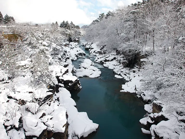厳美渓 雪景色